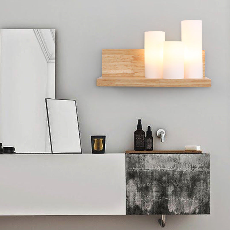 Japanese Minimalist Cylindrical Wooden Glass 1-Light Wall Sconce Lamp Lumendat