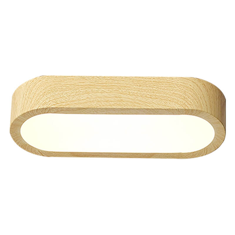 Modern Minimalist Oval Strip Wood Grain Metal LED Flush Mount Ceiling Light for Hallway