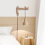 Japanese Modern Wood Retractable Folding 1-Light Wall Sconce Lamp Lumendat