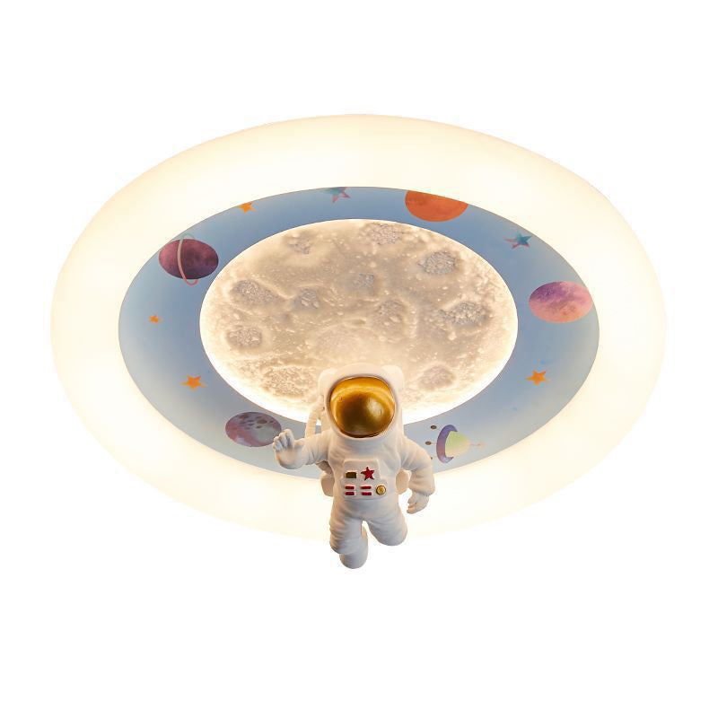 Lumendat Modern Art Deco Kids Iron Resin Acrylic Round Moon Astronaut LED Flush Mount Ceiling Light For Bedroom Lumendat