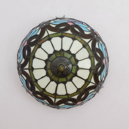 Traditional Tiffany Dome Iron Glass 2-light Flush Mount Light for Living Room