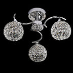 Modern Art Deco Round Hollowed Out Orb Iron Crystal 3-light Semi-flush Mount Ceiling Light for Living Room