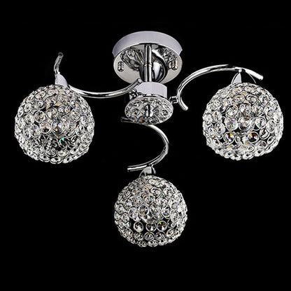 Modern Art Deco Round Hollowed Out Orb Iron Crystal 3-light Semi-flush Mount Ceiling Light for Living Room
