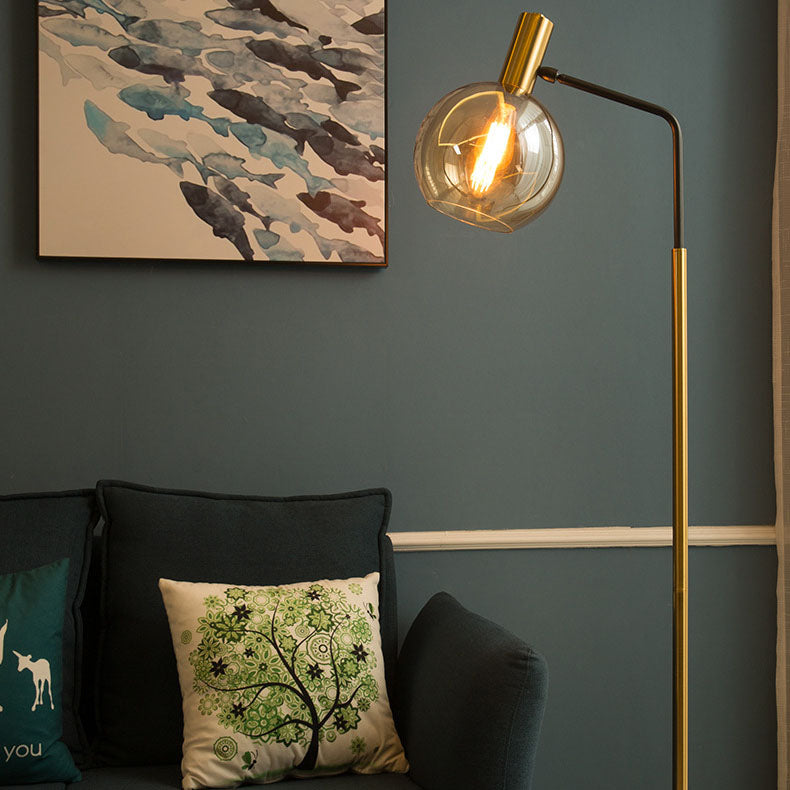 Contemporary Nordic Glass Dome Shade Marble Base 1-Light Standing Floor Lamp For Living Room Lumendat
