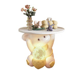 Lumendat Modern Art Deco Kids Rabbit Round Plate Rectangular Drawer Resin Wood Enamel End Table 1-Drawer With LED Light For Bedroom Lumendat