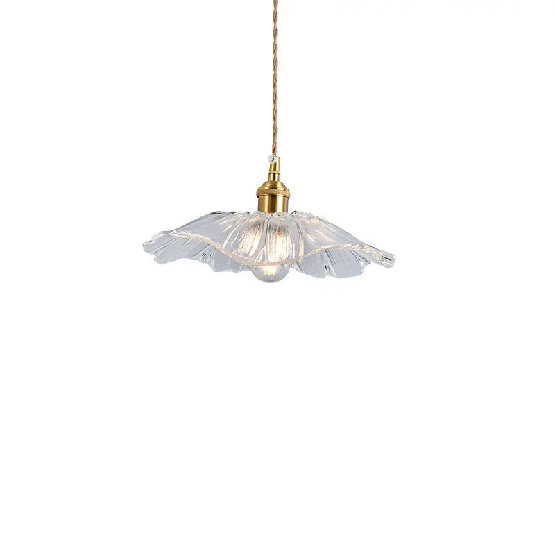 Nordic Vintage Clear Glass Flower Shape Brass 1-light Pendant Light Lumendat