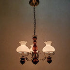 Traditional Rustic Candelabra Round Flower Iron Solid Wood 3-light Chandelier for Living Room BulbSquare
