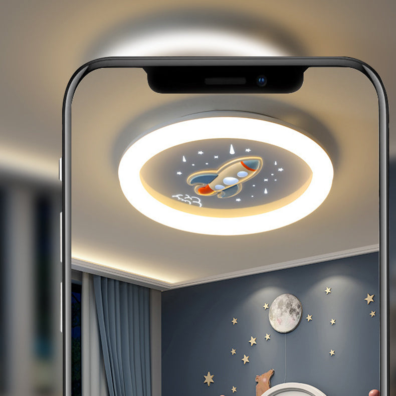 Lumendat Modern Art Deco Kids Iron Resin Acrylic Round Meteor Shower Rocket Shield Kitty LED Flush Mount Ceiling Light For Bedroom Lumendat