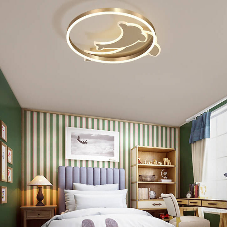Lumendat Modern Creative Golden Dolphin Iron LED Flush Mount Ceiling Light Lumendat