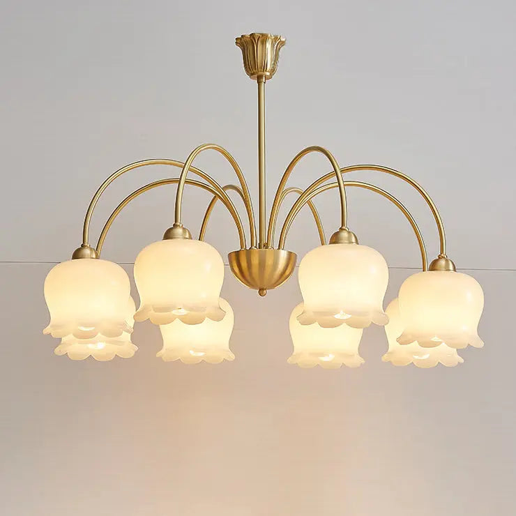 Traditional French Cream Floral Copper Glass 5/6/8 Light Chandelier for Living Room Lumendat