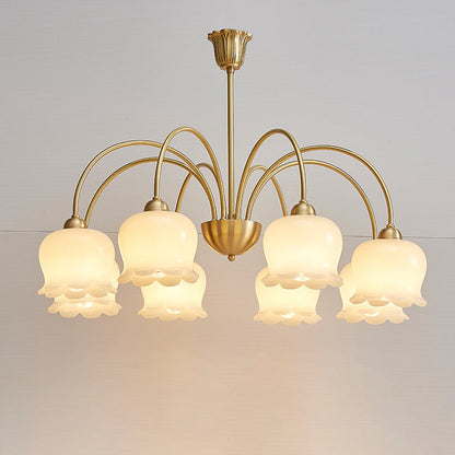 Traditional French Cream Floral Copper Glass 5/6/8 Light Chandelier for Living Room