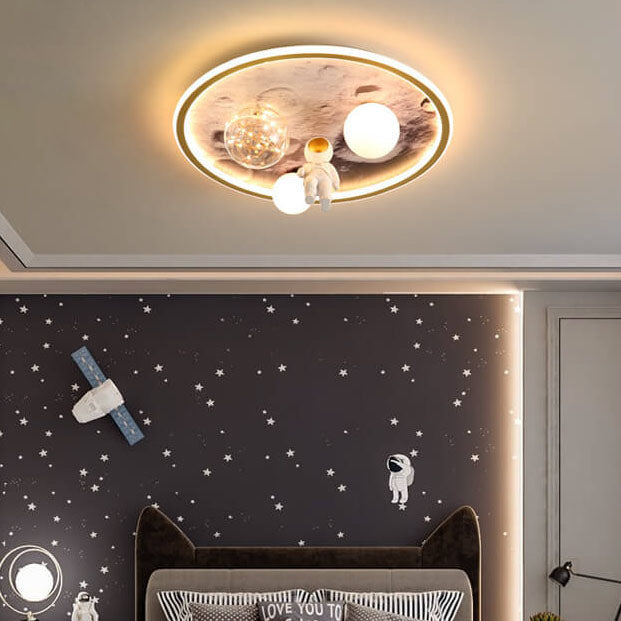 Lumendat Children Creative Cartoon Astronaut Moon Acrylic LED Kids Flush Mount Ceiling Light Lumendat
