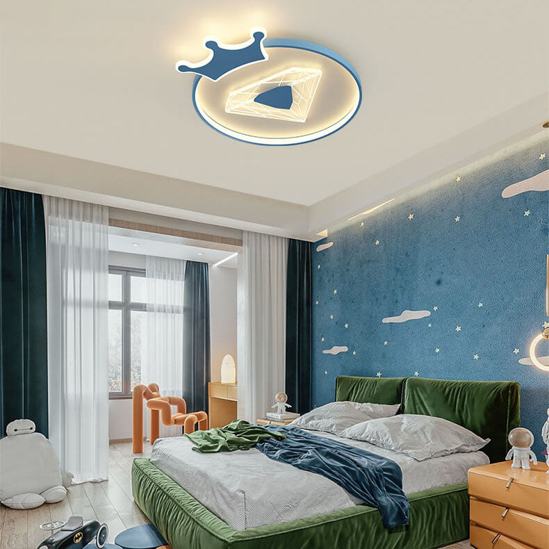 Lumendat Creative Simplicity Round Crown Diamond Acrylic Shade LED Kids Flush Mount Ceiling Light Lumendat