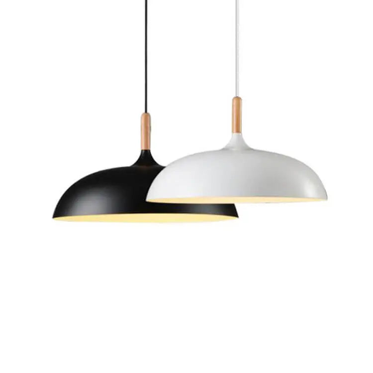 Modern Metal Wooden Top 1-light Dome Pendant Light Lumendat
