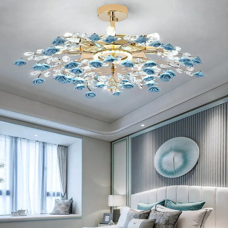 Modern Luxury Rose Iron Ceramic Crystal 6/7/8 Light Chandelier Lumendat