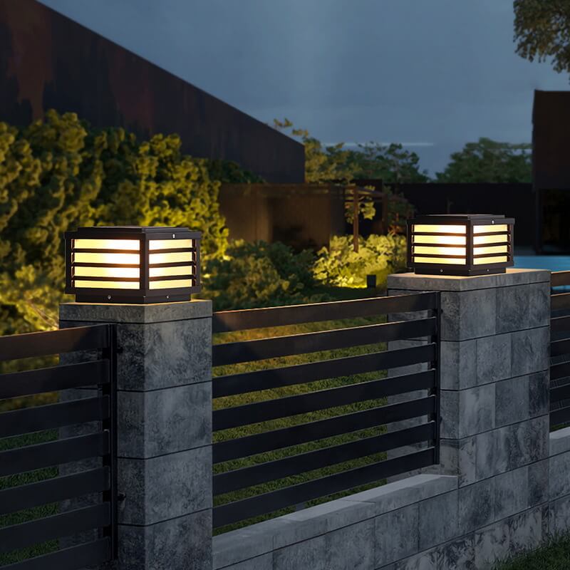 Modern Minimalist Waterproof Solar Square Aluminum PC LED Post Landscape Lighting for Garden Lumendat