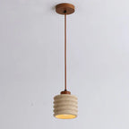 Japanese Wabi-sabi Yellow Travertine Cylinder Lampshade Wood 1-light Pendant Light Lumendat