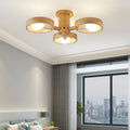 Contemporary Nordic Round Rotatable Rubber Wood 3/5 Light Semi-flush Mount Ceiling Light for Living Room