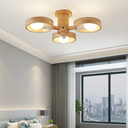 Contemporary Nordic Round Rotatable Rubber Wood 3/5 Light Semi-flush Mount Ceiling Light for Living Room