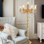 Traditional Luxury Golden Crystal Zinc Alloy Candle Holder 7-Light Standing Floor Lamp For Bedroom Lumendat