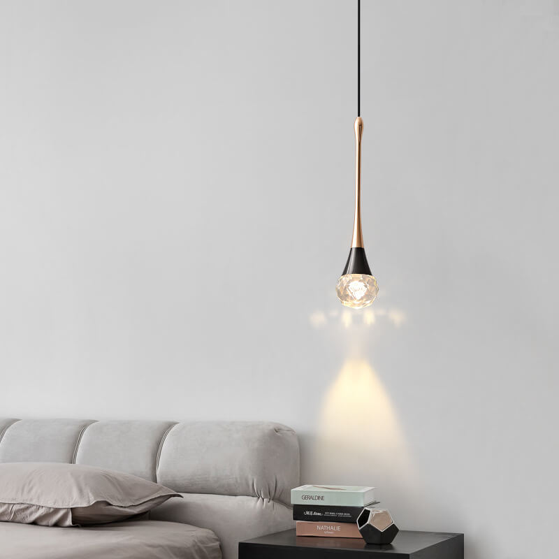 Light Luxury Minimalist Crystal Metal Pillar LED Pendant Light