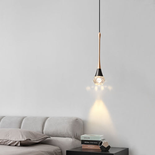 Light Luxury Minimalist Crystal Metal Pillar LED Pendant Light