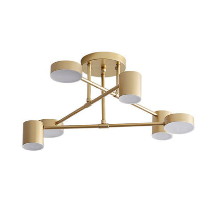 Contemporary Nordic Iron Aluminum Acrylic Round Cylinder Branch LED Semi-flush Mount Ceiling Light for Living Room