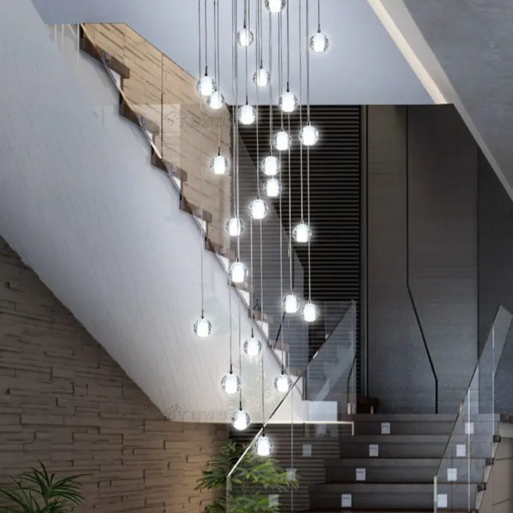 Modern Luxury Staircase Crystal Orb Ball Shade LED Loft Chandelier modern luxury lighting fixture