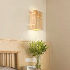 Japanese Minimalist Wooden Square 2-Light Wall Sconce Lamp