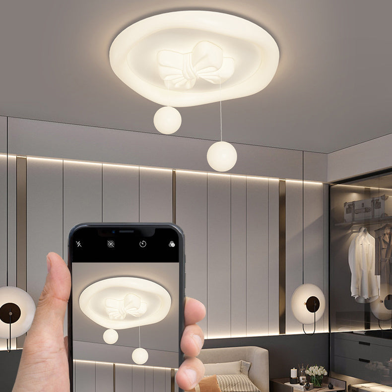 Lumendat Contemporary Creative Kids Round Bow Orb Iron Rolled Plastic LED Flush Mount Ceiling Light For Bedroom Lumendat