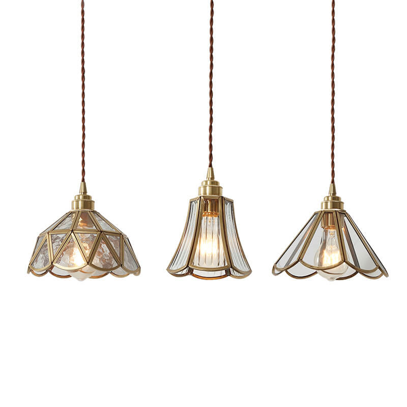 Traditional Japanese Cone Geometric Glass Copper 1-Light Pendant Light Lumendat