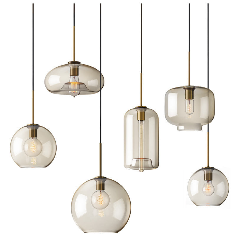 Contemporary Nordic Iron Glass Round Geometric Jar 1-Light Pendant Light For Living Room & Bedroom Lumendat