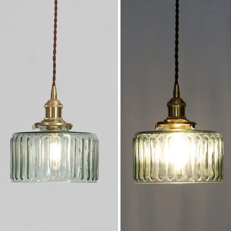 Japanese Vintage Brass Glass Round Jar 1-light Pendant Light Lumendat