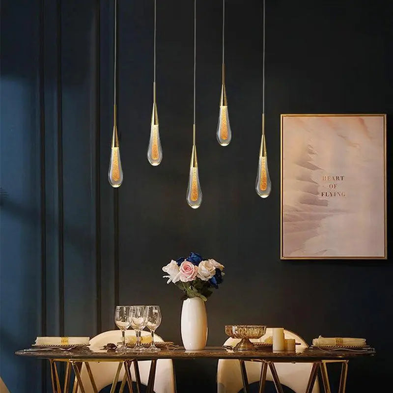 Contemporary Scandinavian Water Drops Metal Glass LED Pendant Light for Bedroom BulbSquare