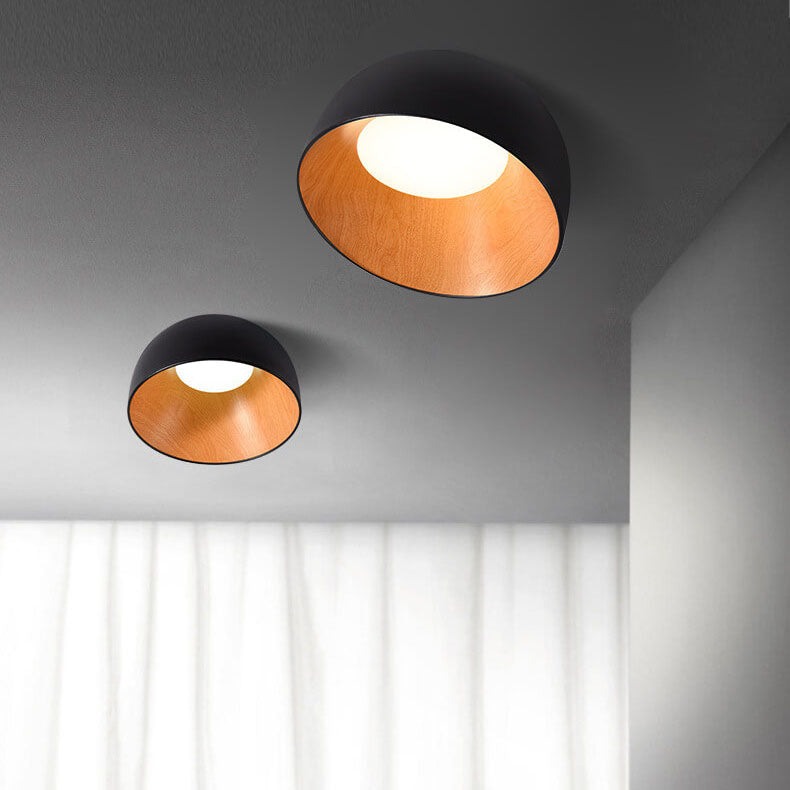 Minimalist Wooden Bowl Iron LED Flush Mount Ceiling Light BulbSquare