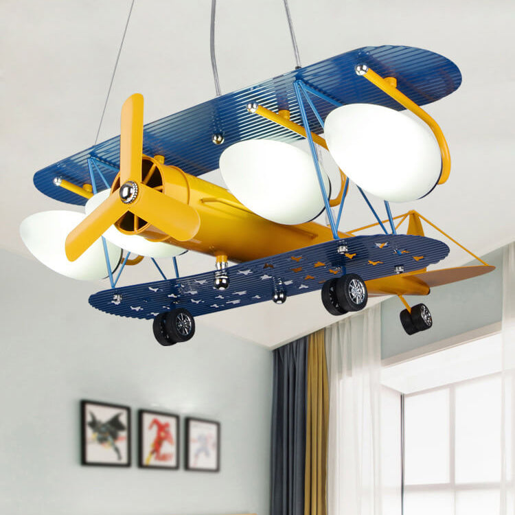 Lumendat Contemporary Creative Cartoon Metal Aircraft Glass Shade 5-Light Kids Chandelier For Bedroom Lumendat