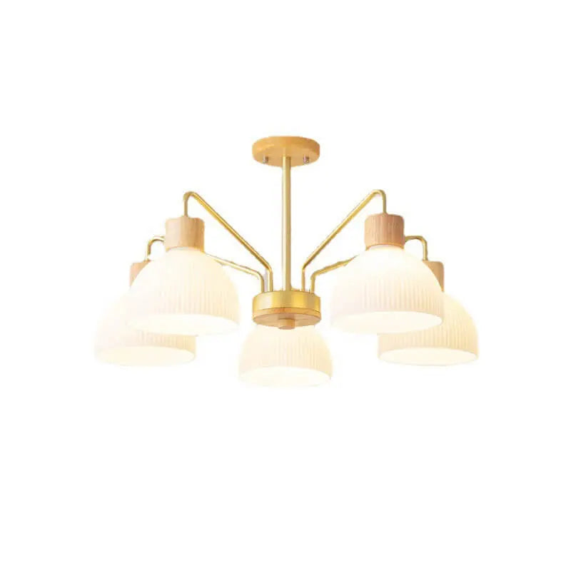Nordic Vintage Wooden Glass Dome Shade 3/5 Light Chandelier Lumendat