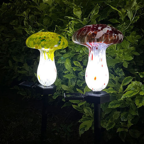 Contemporary Creative Colorful Mushroom Glass Shape LED Solar Waterproof Lawn Insert Light For Garden Lumendat