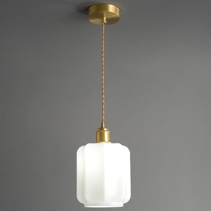 Traditional Vintage Cylindrical Brass Glass 1-light Pendant Light for Bedroom BulbSquare