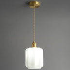 Traditional Vintage Cylindrical Brass Glass 1-light Pendant Light for Bedroom BulbSquare