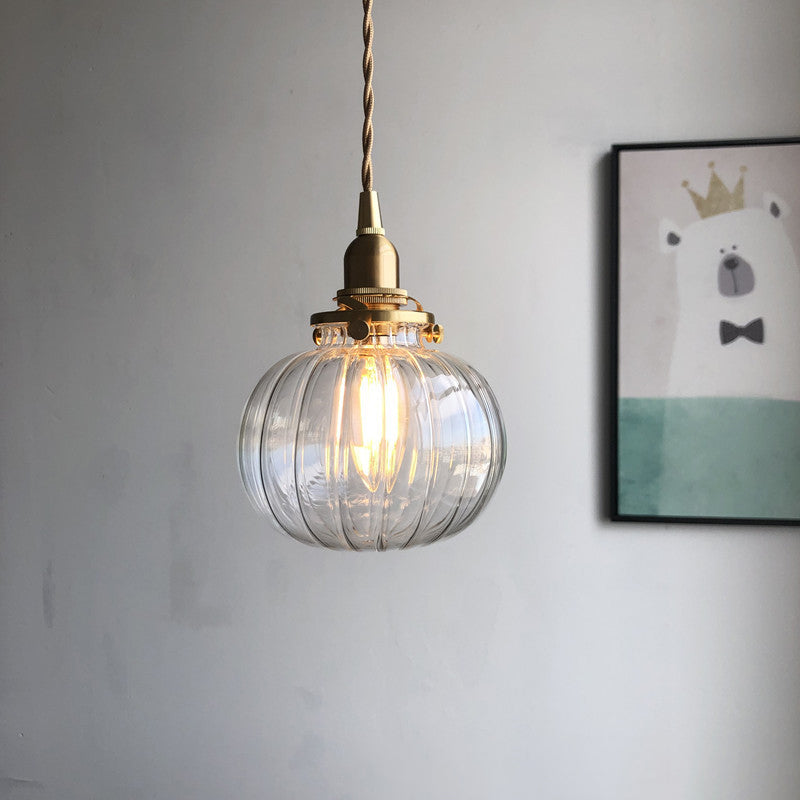 Traditional Japanese Oval Brass Glass 1-light Pendant Light for Bedroom
