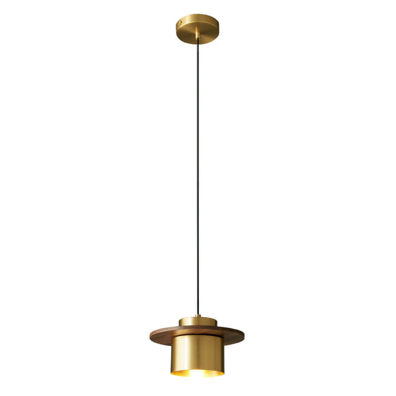 Nordic Luxury Walnut Brass Column 1-light Pendant Light