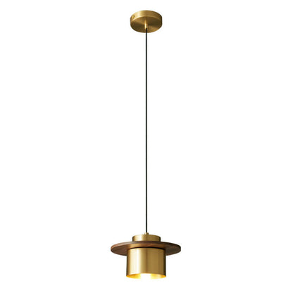 Nordic Luxury Walnut Brass Column 1-light Pendant Light