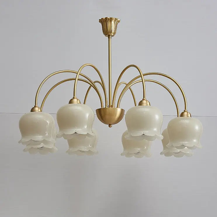 Traditional French Cream Floral Copper Glass 5/6/8 Light Chandelier for Living Room Lumendat