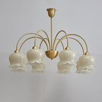 Traditional French Cream Floral Copper Glass 5/6/8 Light Chandelier for Living Room Lumendat