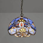 European Retro Blue Baroque Stained Glass 1-Light Pendant Light