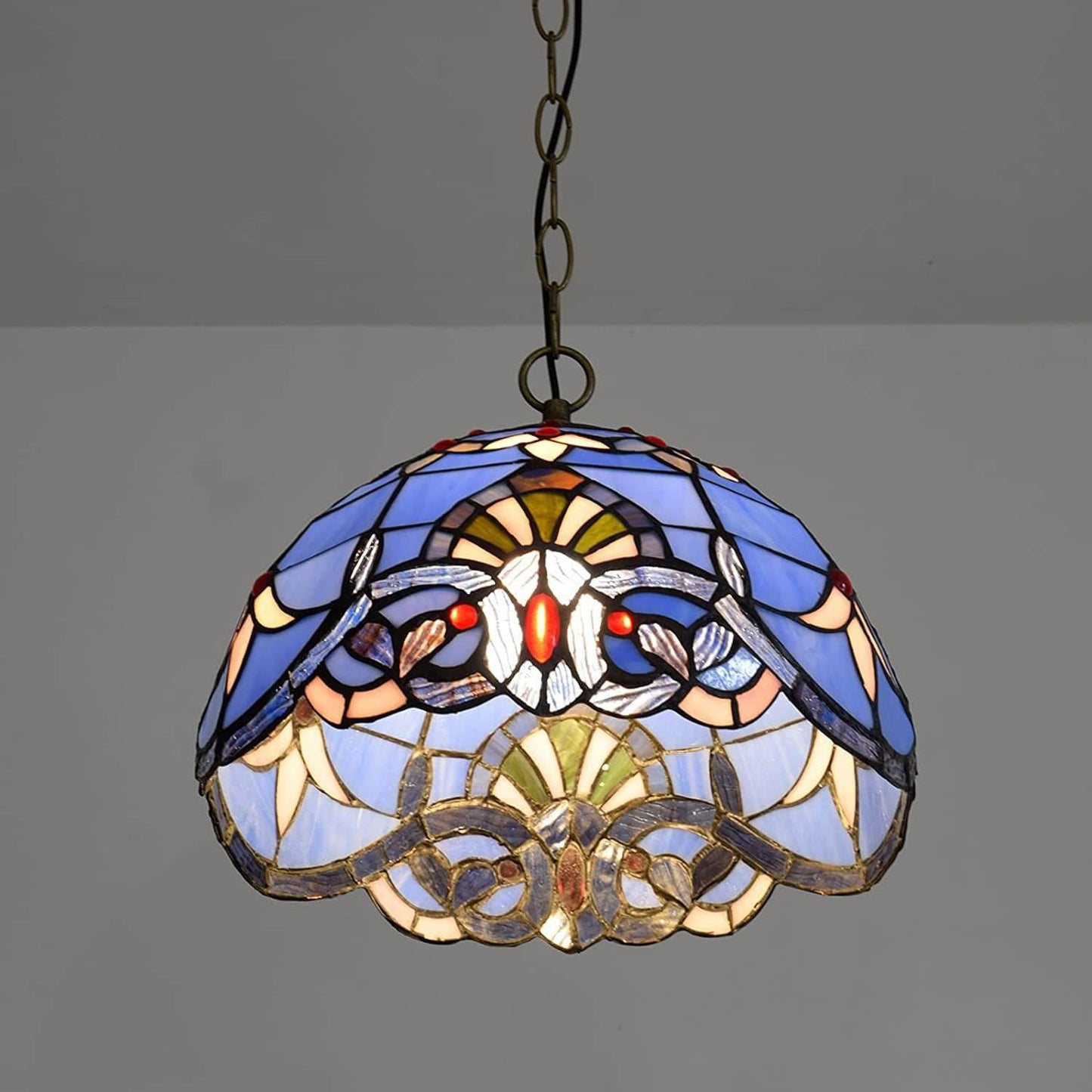 European Retro Blue Baroque Stained Glass 1-Light Pendant Light