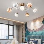 Contemporary Creative Starry Sky Moon Iron Glass 13-light Semi-flush Mount Ceiling Light for Bedroom