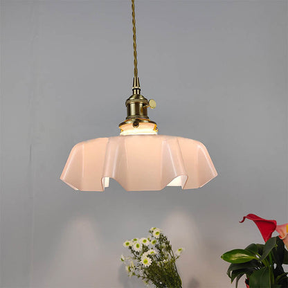 Traditional Japanese Cream Petal Glass Iron 1-Light Pendant Light For Dining Room
