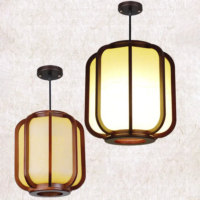 Modern Chinese Faux Sheepskin Wooden Lantern 1-light Pendant Light Lumendat